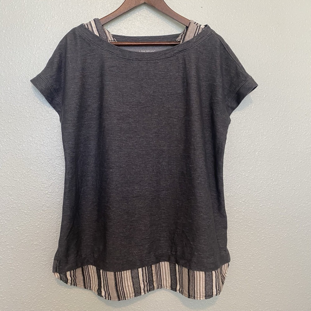 lane bryant Short Sleeve Gray Layered Flannel Sz 14 / 16